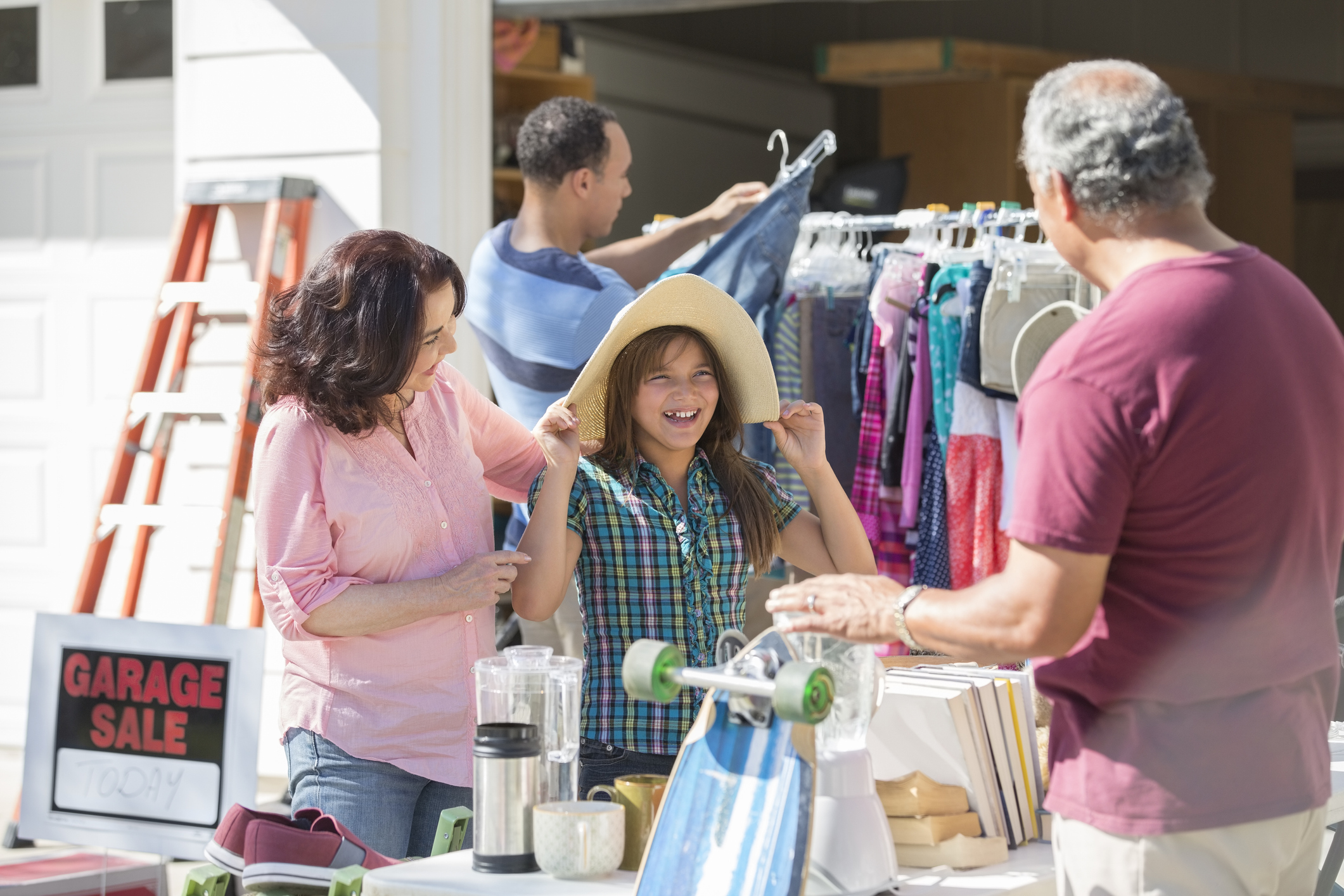 Multi-generation family at garage sale